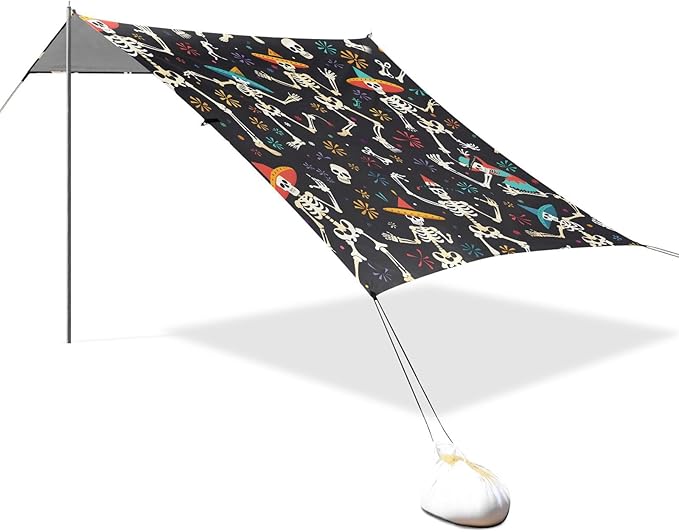 ALAZA Suagr Skull Halloween Beach Tent Sun Shelter UPF50+ Protection Beach Shade Canopy w/ 4 Sandbags for Outdoor Camping Fishing Backyard Fun Picnic 10x9 ft