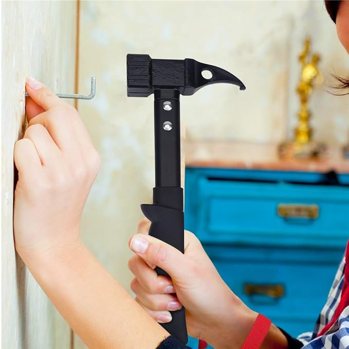 Outdoor Framing Hammer campinghammer High StrengthHead Rubber Handle with Lanyard Nail Puller Camping Survival Tool Hammer Tent Stakes