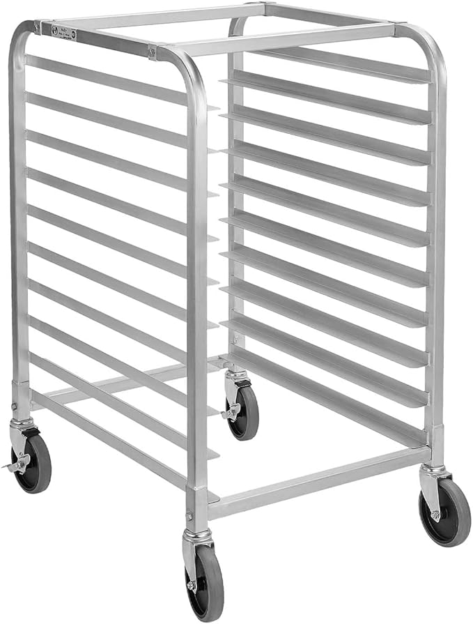HALLY SINKS &amp TABLES H Bun Pan Rack 10 Tier with Wheels Commercial Bakery Racking of Aluminum for Full &amp Half Sheet - Kitchen Restaurant Cafeteria Pizzeria Hotel and Home 26 L x 20 W x