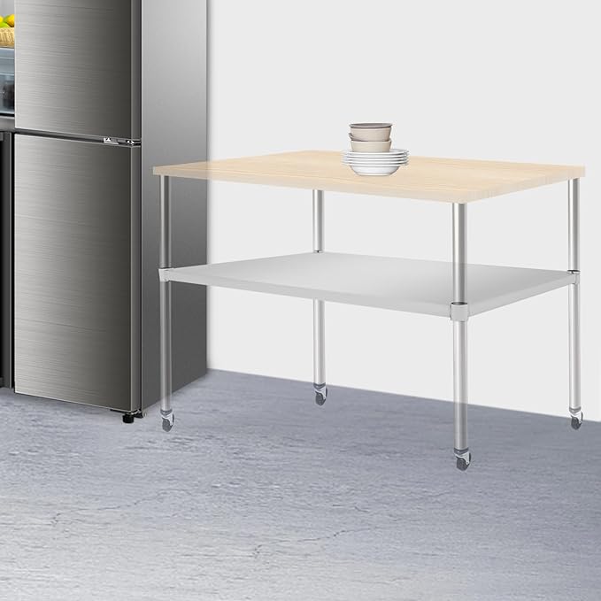 Eapmic Undershelf for Work Tables Adjustable Lower Shelf Stainless Steel Bottom Shelf Add for Commercial Prep Table Restaurant Kitchen Bakery Garage Workshop Use (45.28x27.95in)