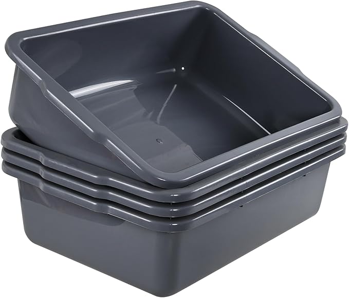 35 L Commercial Bus Tubs Large Plastic Bus Tub Box for Restaurant Gray 4 Packs