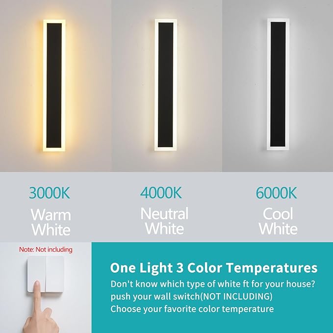 2-Pack Modern Outdoor Lights Led Exterior Light Fixture 23.6in Porch &amp Patio Light 3000-6000K Frosted White Acrylic Outdoor Sconce Watetproof Suitable for Garage Entry House