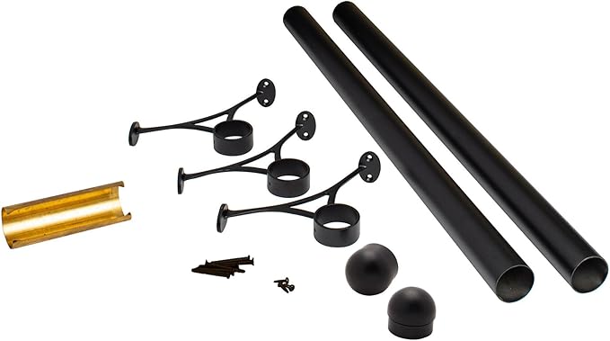 Outwater 8’ Bar Foot Rail Kit – Complete Undercounter Mount Hardware and Tubing Dome End Cap Matte Black Finish