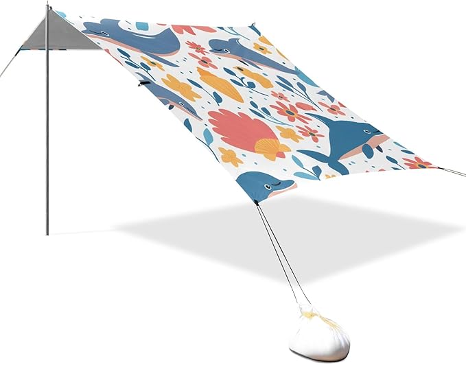 Sea and Ocean Animals Camping Sun Shelter Beach Tent Portable Beach Sun Shade Outdoor Canopy for Camping Trips Fishing Picnic