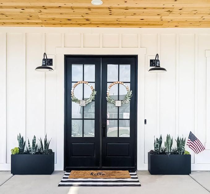 Steel Lighting Co. Topanga Barn Light | Outdoor Wall Mounted | 14 inch Dome | Upward Sloping Gooseneck | Farmhouse Garage Light Made in America | Modern Gray Exterior/Brass Interior