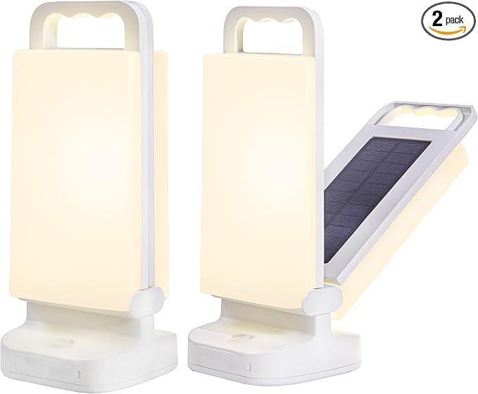 Solar Camping Lantern 6000mAh 2 Pack USB Rechargeable Camping Light &amp Power Supply Dimmable LED Night Lamp with Up to 80Hrs Runtime Survival Gear for Emergency Hurricane Hiking &amp Outdoor