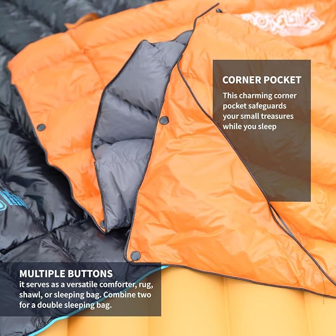 ZOOOBELIVES Ultralight Down Camping Blanket - 1.35lbs 650 Fill Power Puffy Quilt. Compact &amp Warm Comforter for Travel Beach Hammock Backpacking - Elevate Your Outdoor Comfort - AlpliveR300