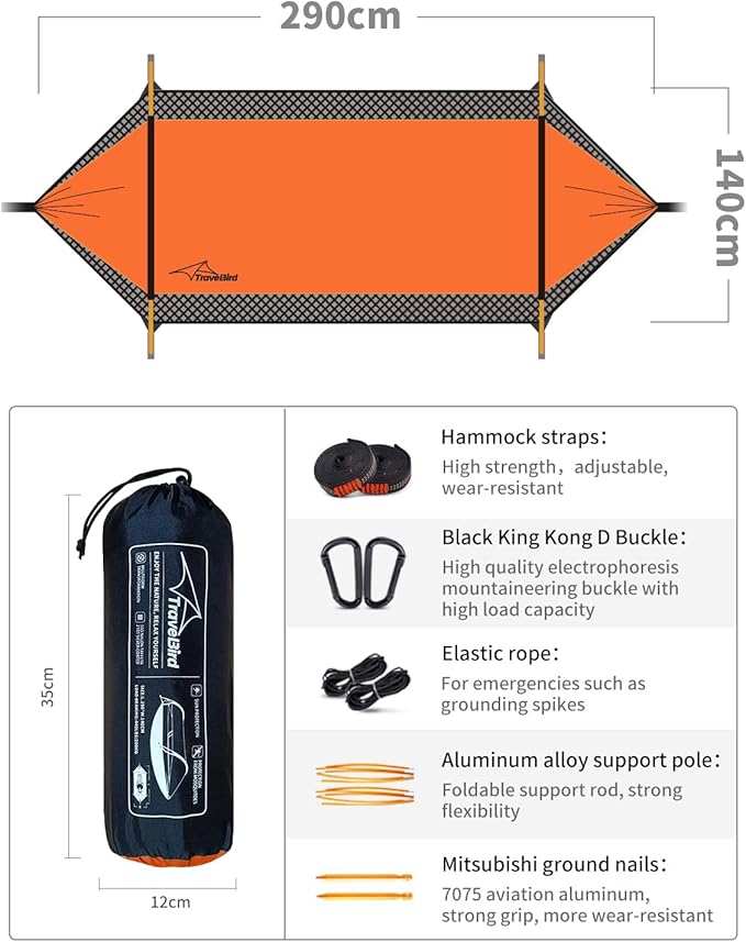 Camping Hammock Tent with Mosquito Net and Sunshade Extra Large for 2 Person Lightweight Hanging Hammocks Tree Straps Bivvy Ground Tent for Outside Hiking and Travel