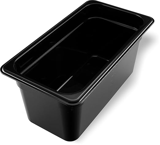 Carlisle FoodService Products StorPlus High Heat Food Pan 1/3 Size 6 Inches Deep Black 5 Litre Capacity Plastic No Lid