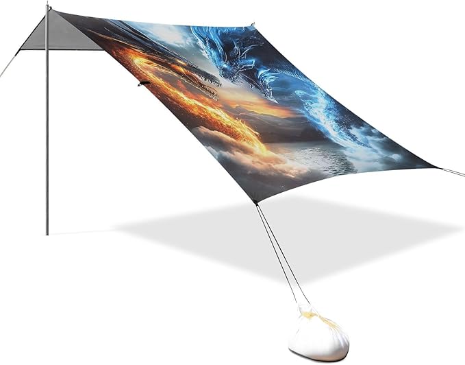 Bolaz Beach Canopy Tent Sun Shade9'×10.5' Large Family Beach Shade UPF50+- Outdoor Shade for Camping Trips FishingTwo Dragon Fire