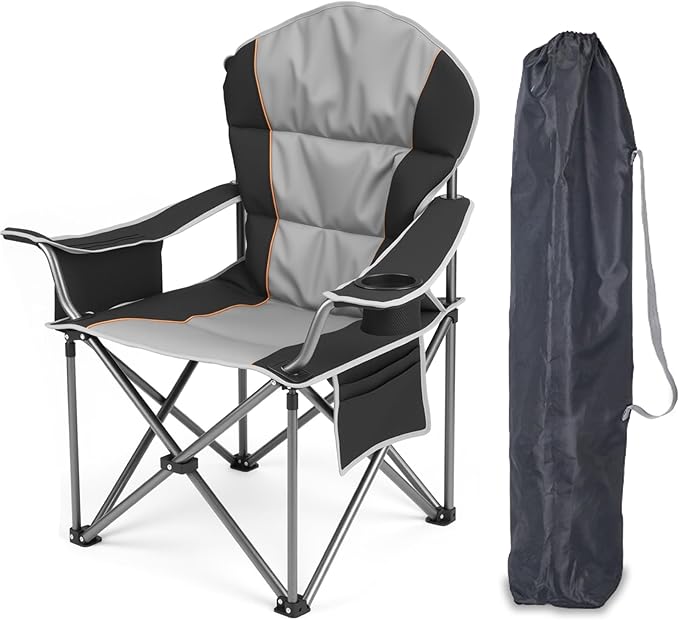Simple Deluxe Oversized Outdoor Foldable Camping Chair with Cup Holder and Carrying Bag Camping Chair with 500lbs Capacity and Sturdy Material Suitable for Beaches Hiking and Camping Black