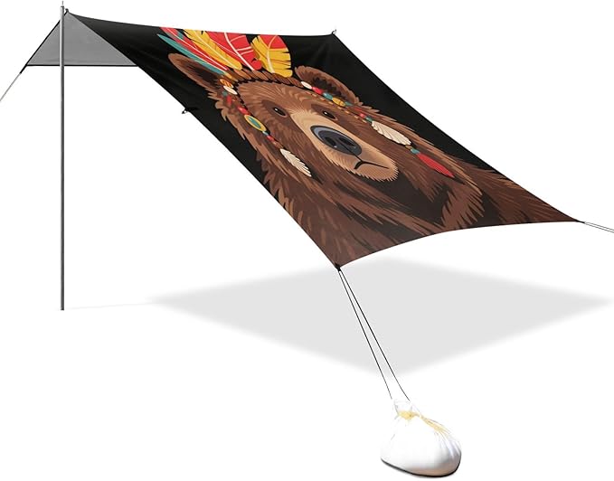 Retro Exquisite Bear Beach Tent Camping Sun Shelters Portable Outdoor Canopy Sun Shade for Camping Trips Fishing Backyard Fun or Picnics Easy Setup with Carrying Bag