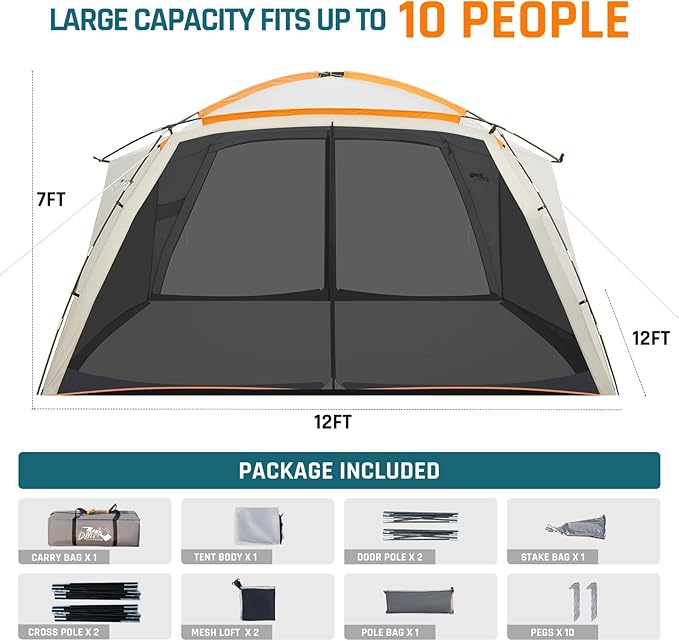 Screen House Tent 12x12ft Screen Room Mesh Gazebos w/ 2 Zipper Doors Camping Tent Screened Canopy Shelter for Outdoor Patios Backyards Activities