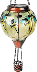 Hot Air Balloon Solar Lantern with Flickering Flame Glass Hanging Garden Lights Outdoor Waterproof for Tree Yard Patio Mother's Day Gift 18 H Bee