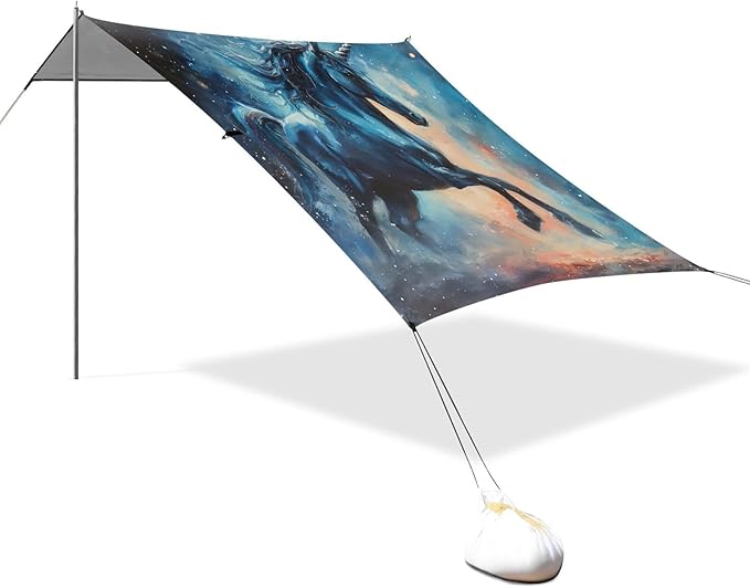 Drawing Galaxy Horse Beach Tent Sun Shelter 9.2' x 10.5' Beach Canopy with 4 Sandbags 4 Stability Poles Sand Shovels - Tent Canopy for Beach Camping Fishing Picnics