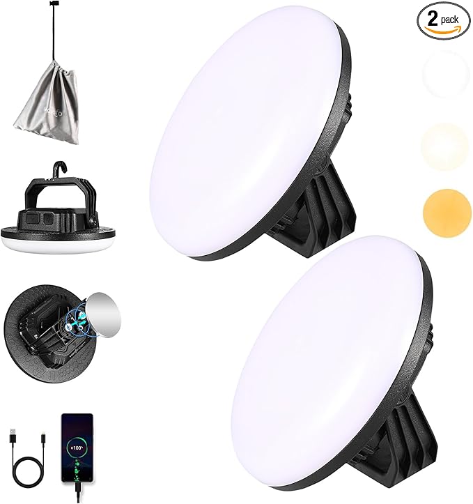 VAVOFO 2Pcs 4000LM 15000mAh LED Camping Lantern Rechargeable 3 Lighting Modes 180LEDs Portable Tent Light with Magnet IP65 Waterproof Hanging Light for Outdoor Power Outages Hurricane（2Pcs）