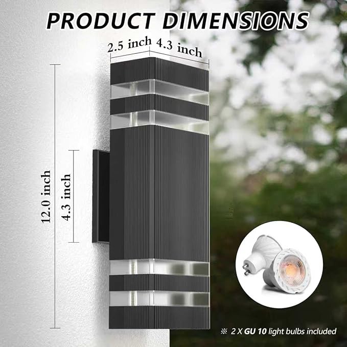 GEYANG Exterior Wall Light Fixture: 14W 3000K Waterproof Aluminum LED Wall Sconce with Bulb - Outdoor Lighting for Patio and Garden - Balcony and Garage Light - Durable Home Exterior Fixture - 2 Pack