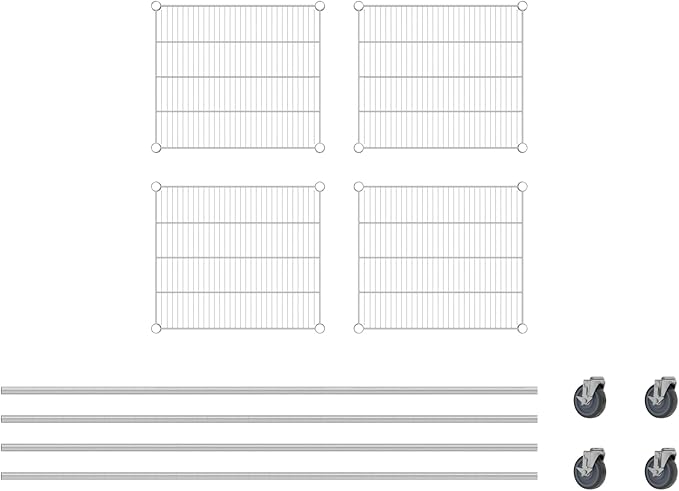 Commercial NSF Listed Chrome Mobile Wire Shelving Kit 21 x 24 x 80 with 4 Shelves Perfect for Warehouse Walk-in Refrigerator Freezer Grocery Store Restaurant Dishroom