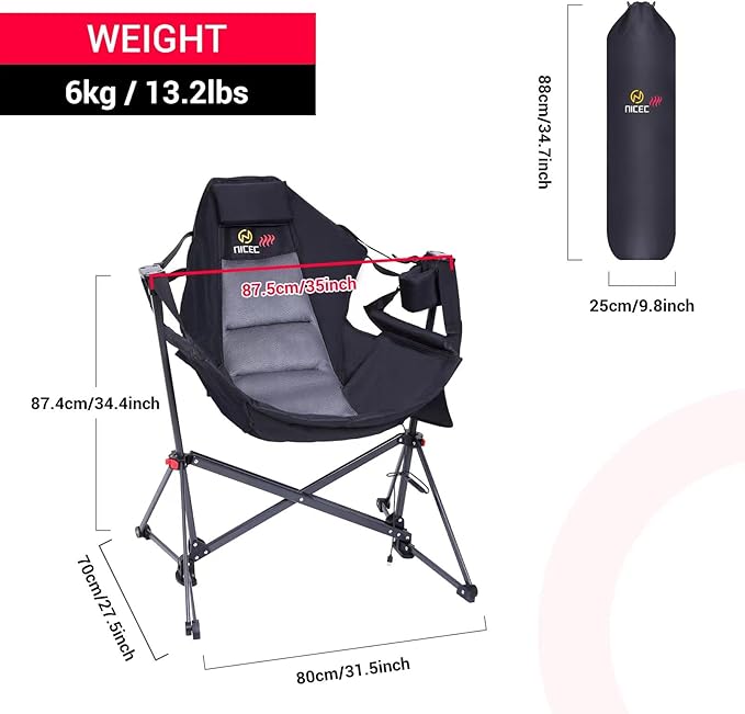 Nice C Heated Hammock Camping Chair Swing Chair Folding Rocking Chair Camping Chair High Back with Stand Cup Holder Side Pocket Heavy Duty 10000mAh Power Bank Included (Set of 2)