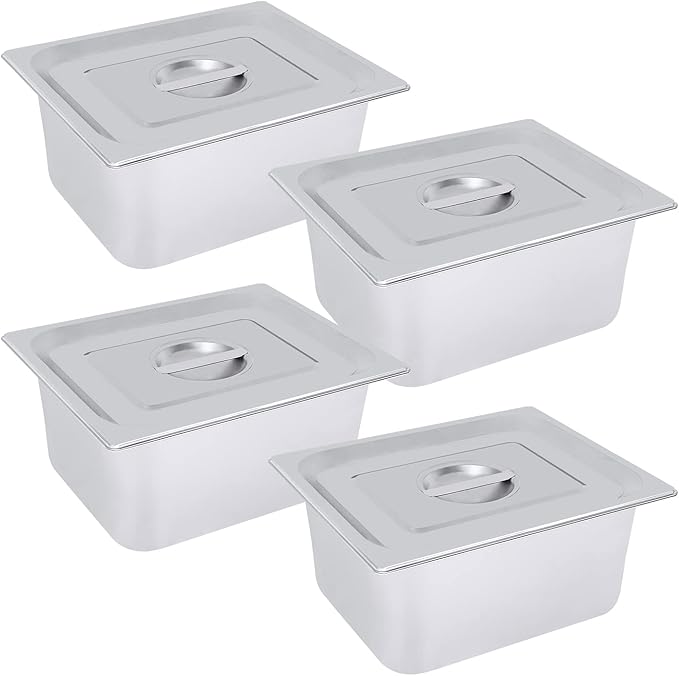 4 Pack Stainless Steel Hotel Pans 1/2 Size-6 Deep Steam Table Pan Stainless Steel Food Storage Containers Buffet Pan with Lids for Home Party Restaurant Hotel Buffet