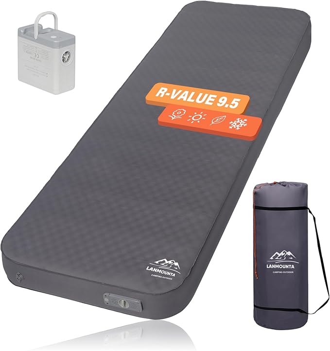 Self Inflating Sleeping PadMemory Foam Camping Mattress w/Detachable Electric Pump4 - Inch Thick Memory Foam for Ultimate Comfort for IndoorOutdoorRoad Trip4 - Season UseGray
