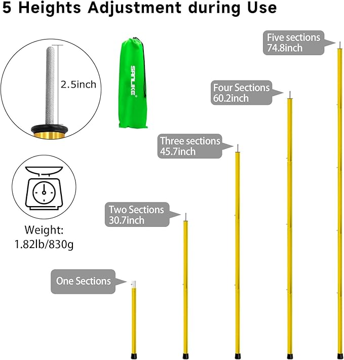 SAN LIKE Aluminum Tent Poles for Tarp &amp Awnings - 75in Adjustable Collapsible Poles - 2 Sets (5 Sections)
