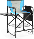 Tall Camping Directors Chair 26 Portable Folding Artist Makeup Chair with Side Table Pocket Footrest Concert Outdoor Foldable Camp Lawn Chairs (Blue)