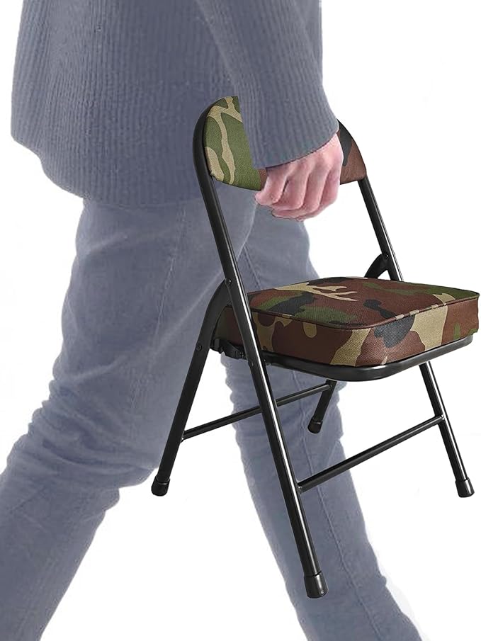 Mini Padded Folding Chairs Garage Stool Portable Camping Chair with Cushion Lightweight Lawn Chair for Outdoor Sports Events Patio Fishing Hiking Hunting Picnic Beach (Camo Green)