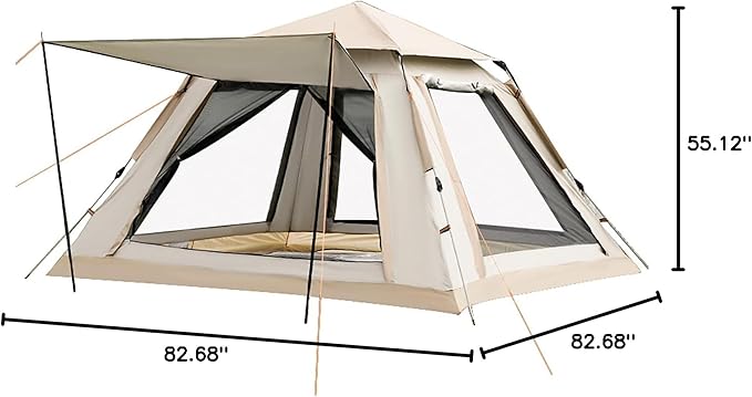 Instant Pop Up Camping Tent for 4-6 Person 2 Mesh Windows &amp 2 Doors Easy Set Up with Vestibule &amp Rainfly