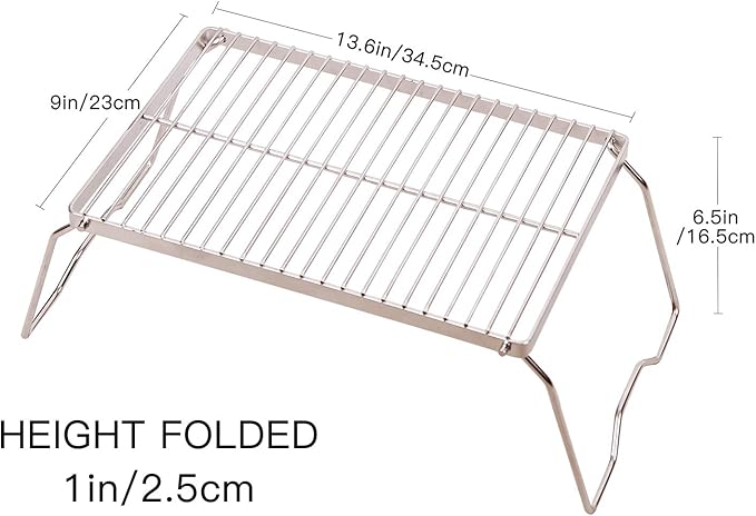 REDCAMP 13.6 Small Folding Campfire Grill 304 Stainless Steel Firepit Grill Grate Heavy Duty Portable Camping Grill with Carrying Bag for Outdoor Cooking Backpacking Hiking Picnics BBQ