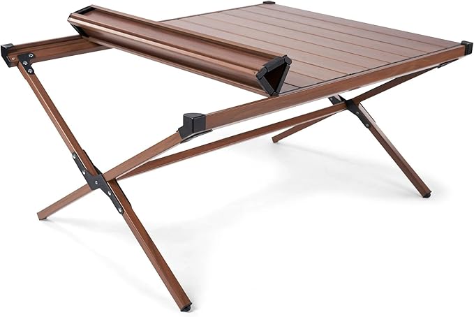 Aluminum Roll-Top Camping Table Dark Brown