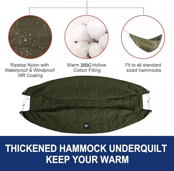 Double Hammock Underquilt Big Size Under Quilts for Hammocks Camping Heavy Duty 4 Season Full Length Large Travel Camping Hammock for Outdoor Hiking Camping Backpacking Essential
