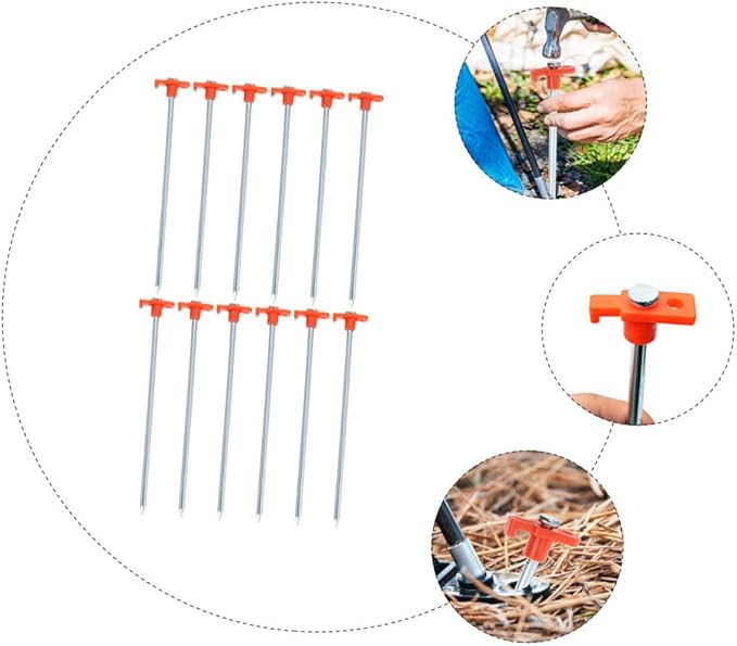 BESTonZON 12Pcs Heavy Duty Camping Tent Stakes Ground Pegs for Secure Tents Canopies Awnings for Outdoor Activities Beach Use