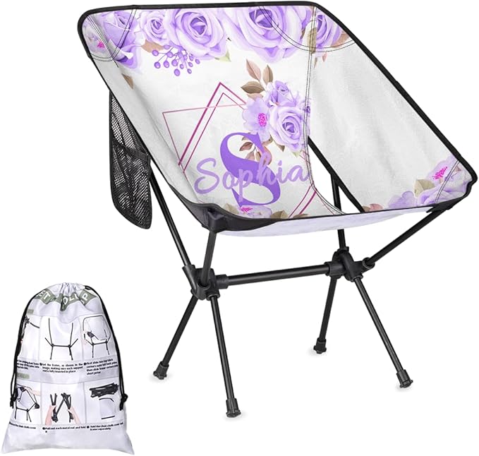 Camping Chair Personalized Backpacking Chair Lightweight Portable Folding Customized Name Chairs for Beach Sport Hiking (Purple)