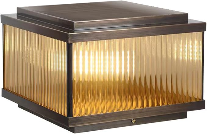 All Copper Steel Glass Outdoor Post lights Waterproof Pillar Light Vintage Patio Lawn Column Lampoutdoor column lightsDeck Lights Lantern Fence Lamp Fixture E26 Base (Electricity 12X12IN)