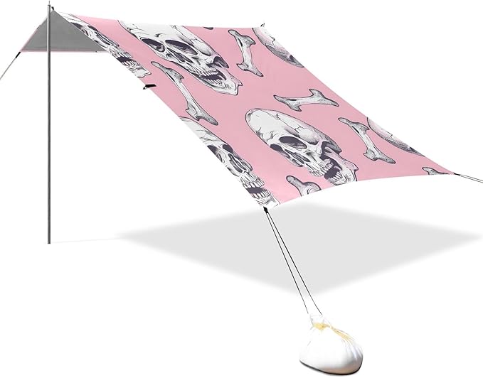 Beach Tent Sun Shelter Skulls Bones Lightweight &amp Easy Setup Beach Shade Canopy for Camping Fishing