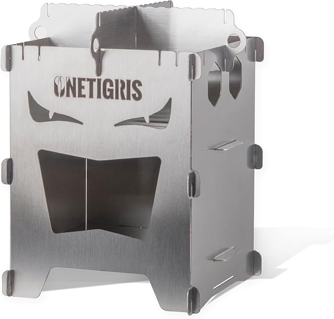 OneTigris Camping Backpacking Stove Portable Foldable Burning Wood Stove for Outdoor Hiking Picnic BBQStainless Steel (Medium)