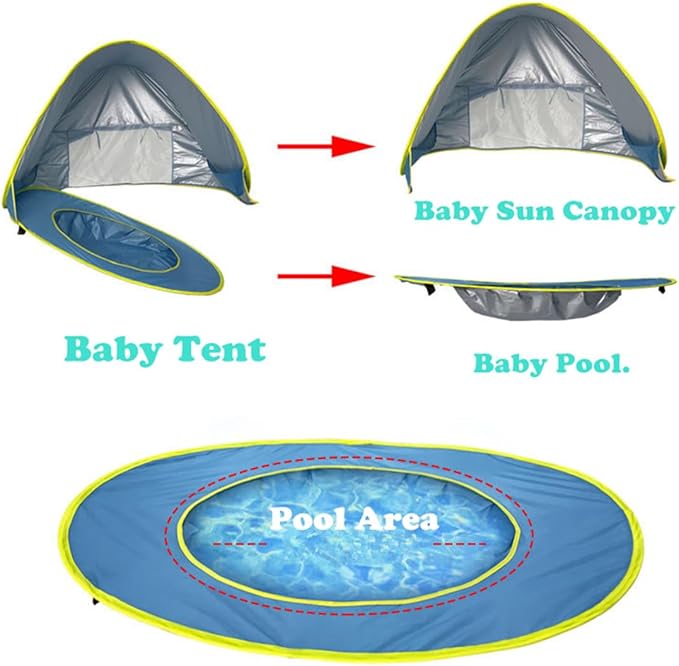 Tonlevo Pop-Up Baby Beach Tent with Pool UV Protection Sun Shelter 3-in-1 Canopy Design Portable with Carrying Bag