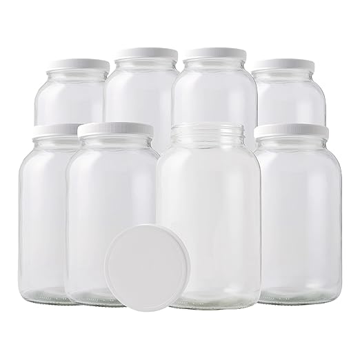 FastRack 1 Gallon Glass Jar with White Plastic Lid (8-Pack) | Wide Mouth Fermentation &amp Storage Jars | Food-Grade Glass for Kombucha Pickling Dry Goods &amp Bulk Food Storage
