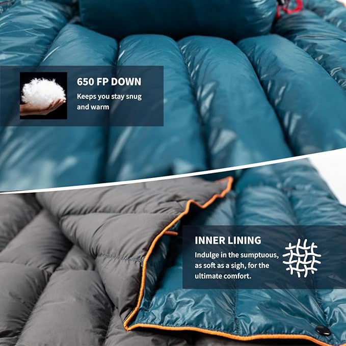 ZOOOBELIVES Ultralight Down Camping Blanket - 1.35lbs 650 Fill Power Puffy Quilt. Compact &amp Warm Comforter for Travel Beach Hammock Backpacking - Elevate Your Outdoor Comfort - AlpliveR300