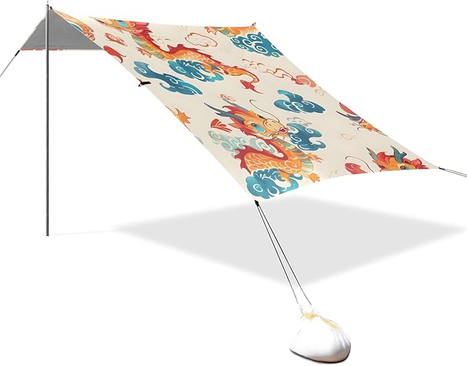 Chinese Dragon Camping Sun Shelter Beach Tent Portable Beach Sun Shade Outdoor Canopy for Camping Trips Fishing Picnic