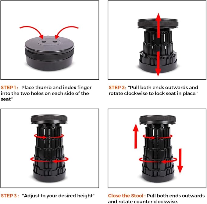Upgraded Collapsible Stool – Easy to Carry retractable Stool - Lightweight telescoping stool for Camping &amp BBQ –Sturdy Portable Stool - Slip Resistant Telescopic Stool with Max Load Capacity 1000l