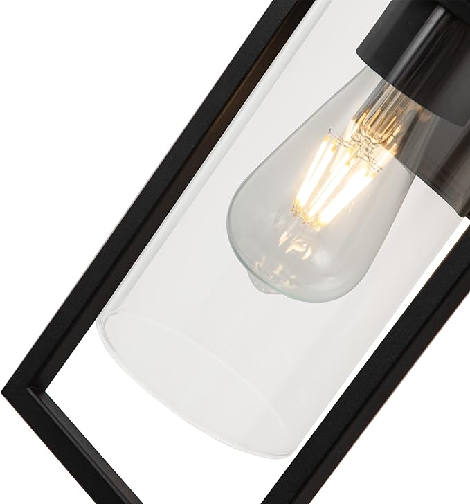 Outdoor Lights with GFCI Outlet Modern Porch Lights Waterproof Exterior Light fixture with Outlet plug Black Wall Sconce Wall Mount with Clear Glass Outside Patio lights for House Garage