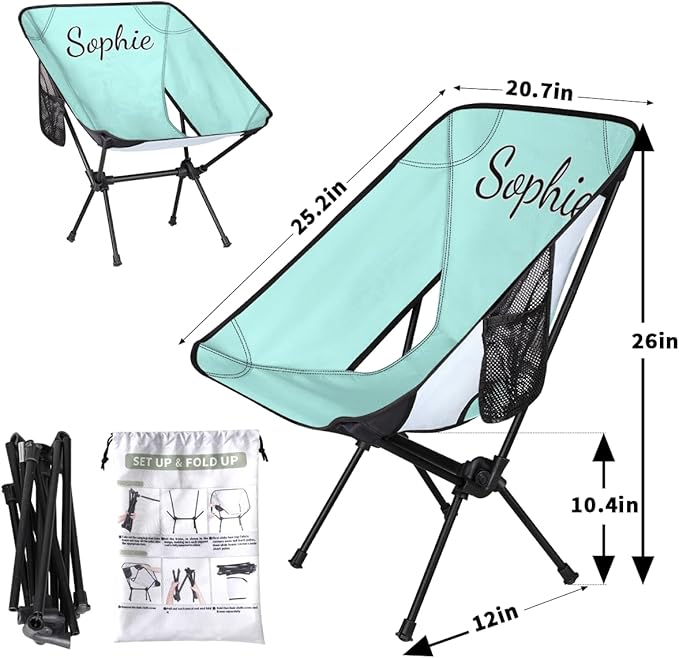 Custom Camping Chair with Name Customize Portable Folding Chairs Personalized Lightweight Foldable Outdoor Chair for Backpacking Hiking