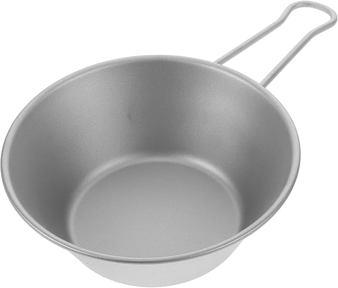 Titanium Korean Rice Bowl with Folding Handle Portable Lightweight Camping Salad and Soup Bowl for Outdoor Hiking Picnic Travel Sturdy Camp Kitchen