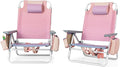 Backpack Beach Chair 5 Position Adjustable Camping Chairs with Head Pillow Cooler Bag Towel Bar Cup Holders Portable 2-Pack Folding Beach Chairs for Adults (Without Table Gradient Pink)