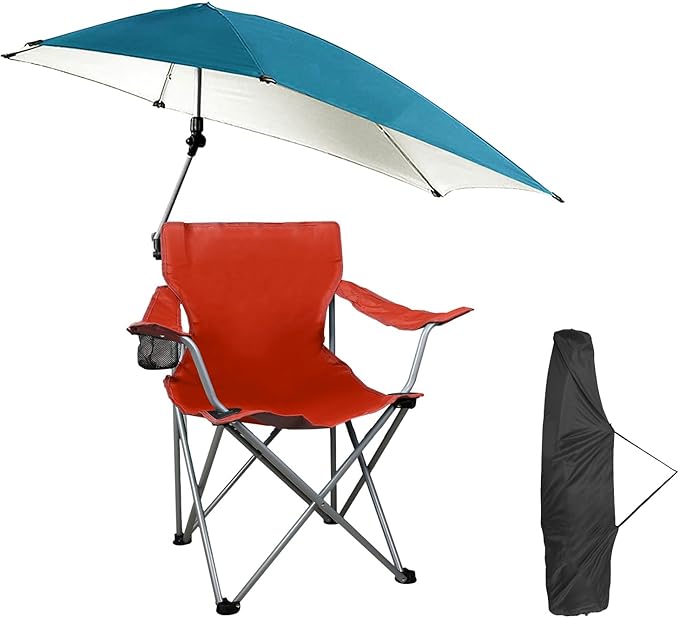 Foldable Beach Chair with Shade Canopy Camping Chair with Cup Holder and Carry Bag for Outdoor Camping Hiking Beach Picnic 220.5LBS (Red)