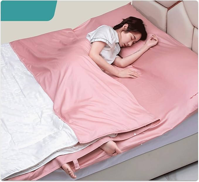 RUZGAR Sleeping Bag Liner Large Small Sized Travel Sheet 300 Thread Count Long Staple Cotton Ultra Lightweight Sleep Liner Single Double Travel Bed Sheet (Color : Pink Size : 200x210cm-78x82)