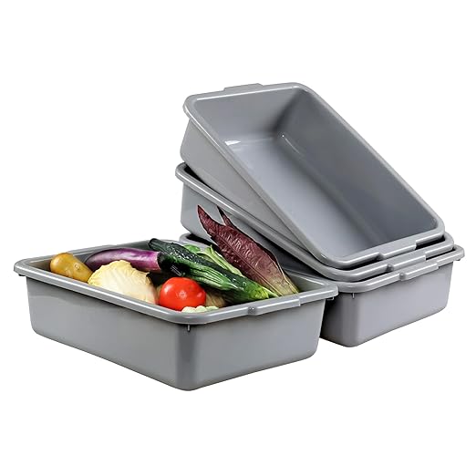 Yuright 4 Pack 13 L Commercial Bus Tubs Grey Small Restaurant Dish Tub Box