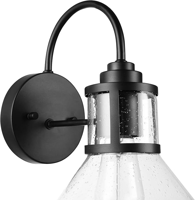 GLOBE Electric 44661 Torrent 1-Light Outdoor Wall Sconce Black Seeded Glass Shade 60W Vintage Edison Incandescent Bulb Included